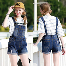 New 2016 Strap shorts jeans overalls plus size loose casual denim shorts suspenders Jumpsuits Rompers women blue hole S-XL