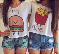 2015 new summer style harajuku Hamburger fries best friend ropa mujer camisetas camisetas y tops poleras de mujer s m l xl