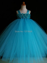 Elegant girls sky blue fairy tutu dress net veil tulle blue crochet bodice blue flowers dress for wedding/photo/birthday/party