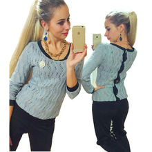 2016 New Button Women Winter Sweater Round Neck Sexy Women Sweaters And Pullovers Casual Vintage Crochet Knitted Tartan Clothing