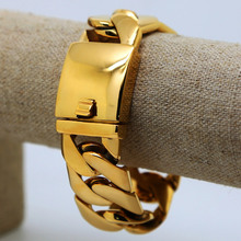 Hiphop punk golden bracelets High Quality 24K Gold plated 21cm long cuban Link chunky bangles pulseras bijouterie men jewelry