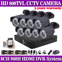 Home 8CH CCTV Security System 8 channel 960H DVR 800TVL outdoor bullet Camera kit Color Video Surveillance System for IP cameras