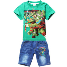 Retail Teenage Mutant Ninja Turtles Summer Clothing Set Boys Jeans T Shirt Children Mickey Kids Clothes