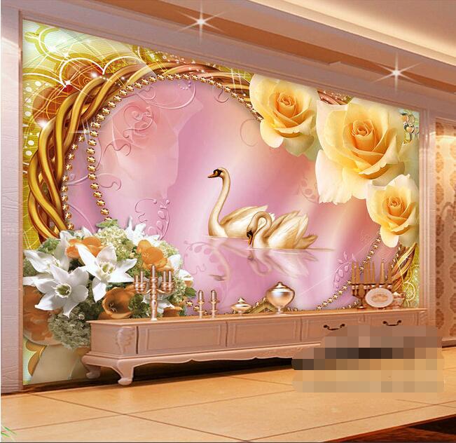 3d wallpaper custom mural non-woven wall sticker 3d room wallpaper swan love romantic rose 3d setting 3d wall mural wallpaper