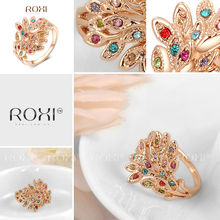 Roxi Fashion Women s Jewelry High Quality Ring Rose Gold Plated Peacock Round Pave Austrian Multi