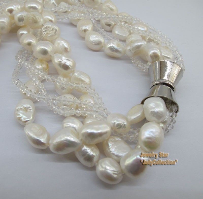 Wedding-Jewelry-Natural-White-Freshwater-Pearl-Crystal-6stands-Necklace(1)