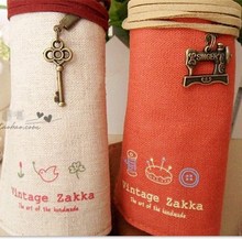 Vintage pencil rolls Elegant Style makeup women girls Canvas pen make up bag for students kids