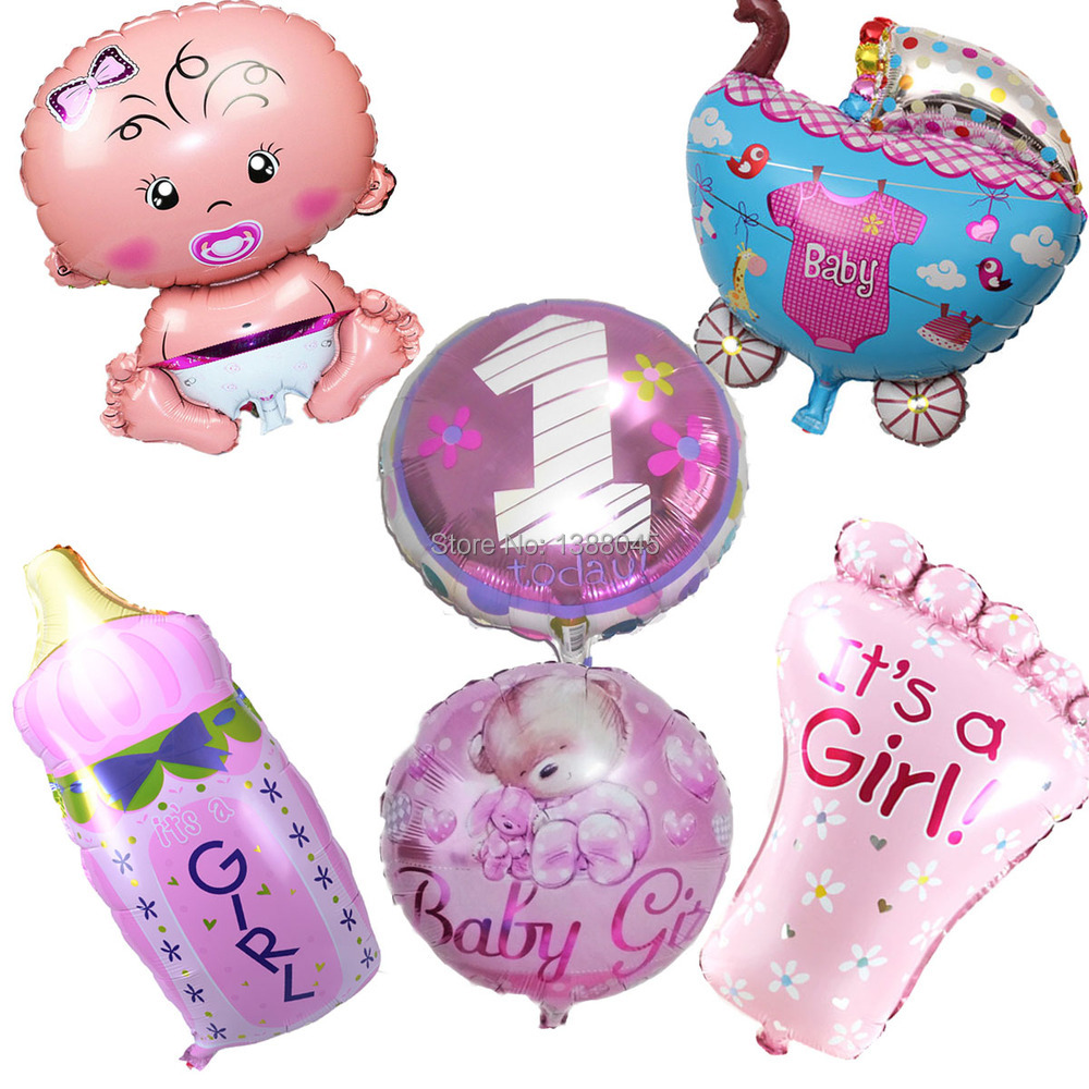 6pcs lot Baby Shower Helium Foil Balloons Baby Boy Girl Birthday Party Decorations 1th Birthday Party
