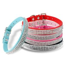 Free shipping Retail collar 5colors PU Leather Rhinestone Dog Cat Collar