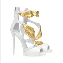 New Brand Pointed Toe women’s high-heeled shoes wedding shoes gold leaf fine with hollow sandals ladies summer shoes