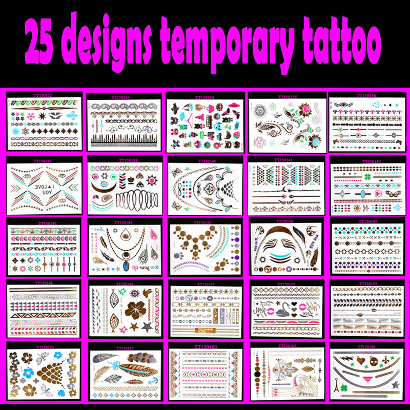 Temporary tattoo 25pcs/lot new design flash removable waterproof gold tattoo metallic tattoos sex product stickers body art 25-1