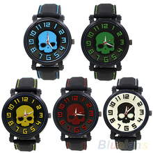 Hombre 2015 nueva estilo deportes de moda de silicio reloj de pulsera punky del cráneo de cuarzo reloj de pulsera 02B9 2VE2