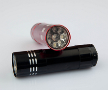 Mini Aluminum UV ULTRA VIOLET 9 LED FLASHLIGHT BLACKLIGHT Torch Light Lamp