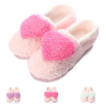Women Confinement Slipper Lovely Big Heart-Shaped Slippers Warm Soft Sole Womens Short Plush Home Indoor Floor Covered Heel Shoe