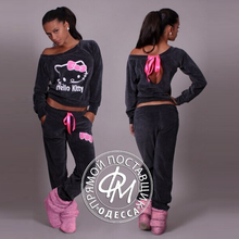 2015 New Women Hello Kitty Printed cotton Sweatshirts Sets Hoodies Cardigans,Sport Suit Women,Tracksuits hoodies and pants