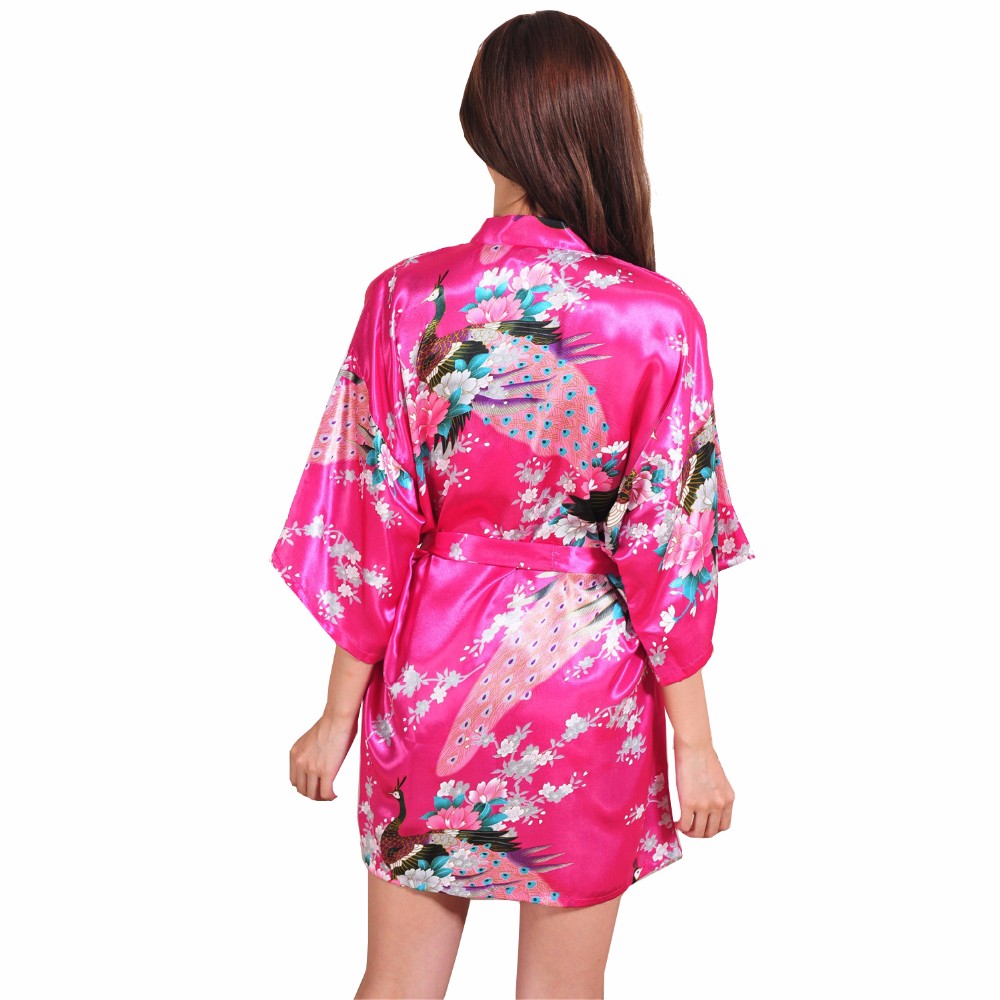 Wholesale Hot Pink Chinese Female Silk Rayon Robe Gown Sexy Mini Kimono