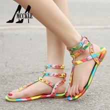 New Brand Gladiator Sandals Women Shoes Flats Multicolor Rivets Sandals Buckle Sandals 2016 Elegant Casual Summer Sandals Z1232