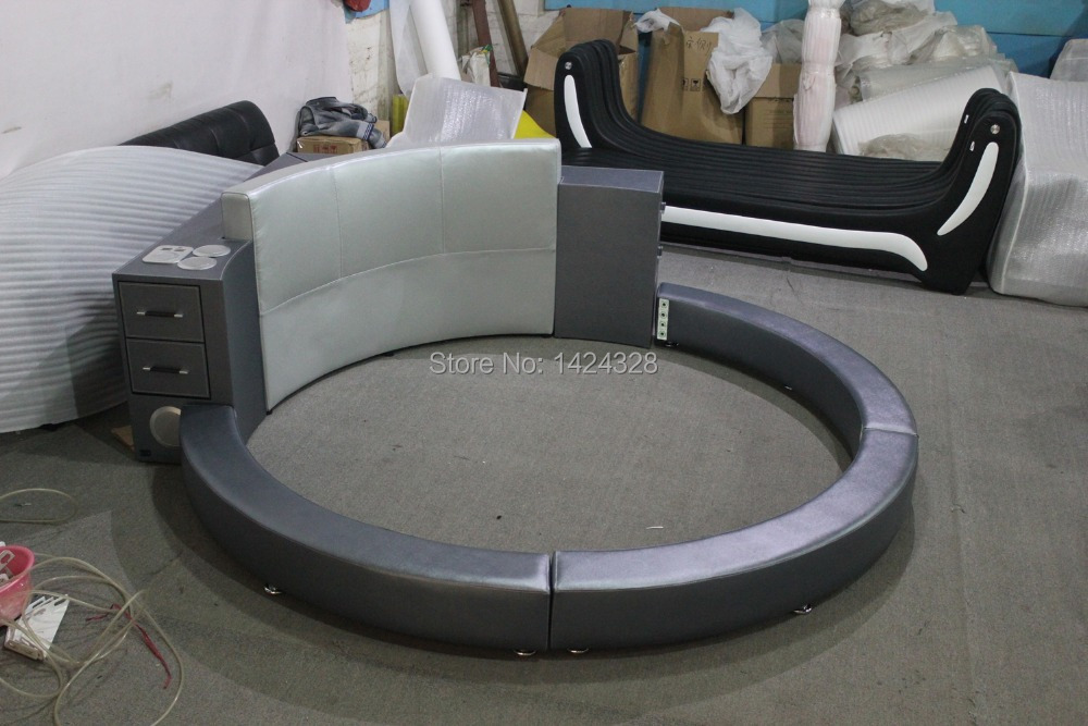 Y01Speaker large size round bed with music speaker leather soft bed ...