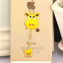 Cute Cartoon Yellow Giraffe Style Alloy Cellphone Sticker for Women’s Mobile Phone Decoration Small Phone Accessory Gifts