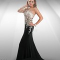 Crystal Beaded One long Sleeve Mermaid Evening Dress robe de soiree Sexy Sheer Back Chiffon Prom