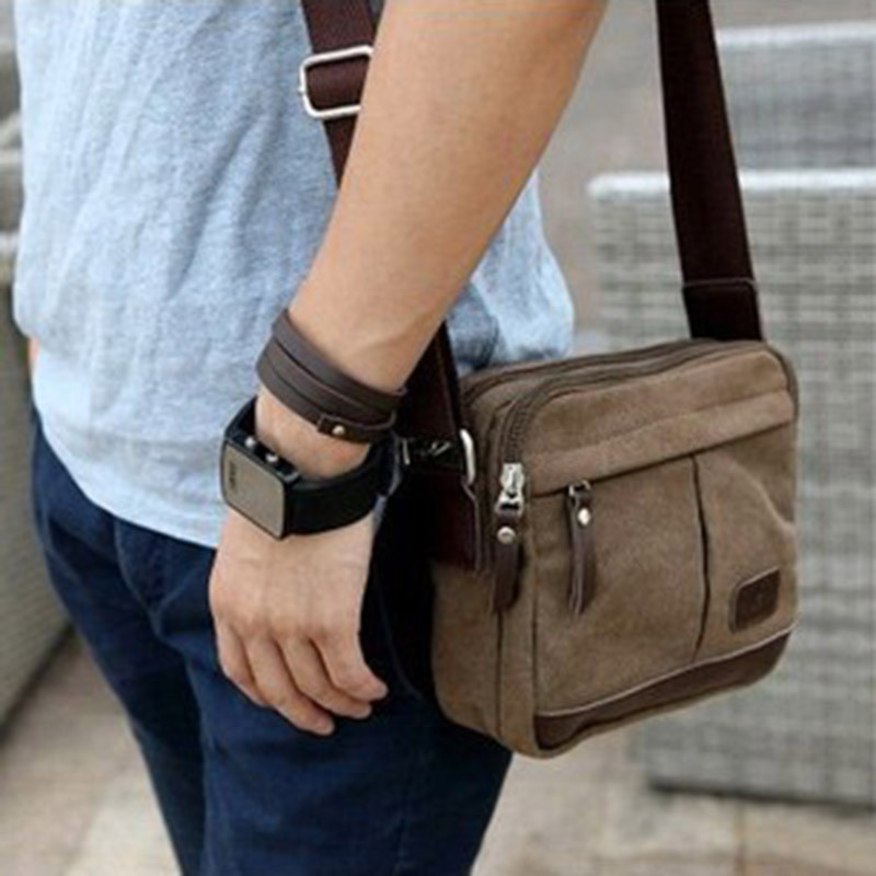 Wholesale NEW Men Small Style Sholder Bags Classic Coffee Canvas Zipper Travel Bags For Men ...