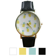 Roman Hot Sale Fashion Casual Geneva Pineapple Pattern Leather Band cartoon Analog Quartz Vogue Wrist Watch relogio feminino