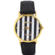 New Classic Geneva Stripes Print PU Leather girl Woman Analog Quartz Wrist Watch Dave student multicolor