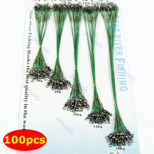 Free Shipping 100 pcs Green Fishing Trace Lures Leader Steel Wire Spinner 16/18/22/24/28cm-PY-PY