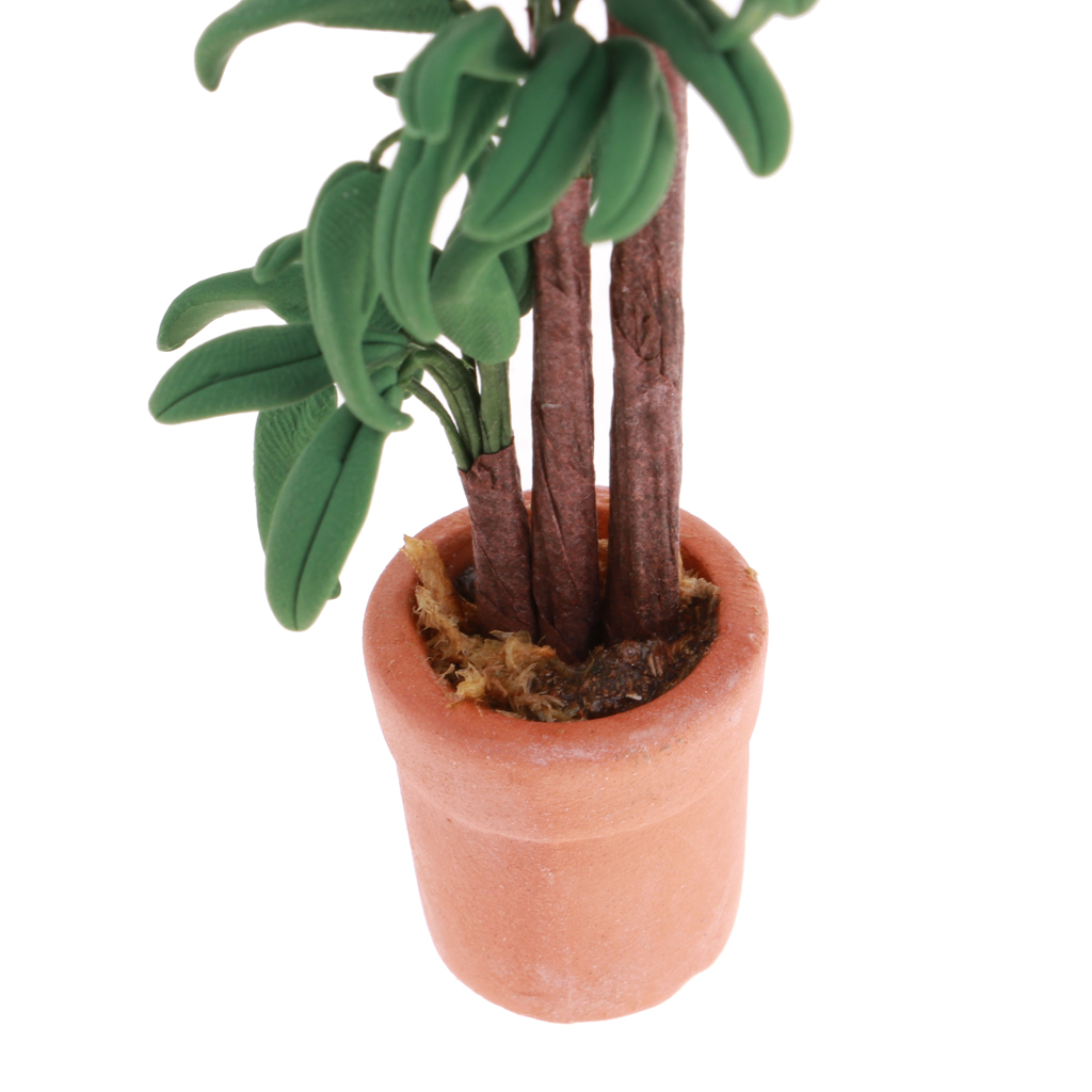 1//12 Dollhouse Home Decoration Clay Plant Tree Braziletto with Green Leaves