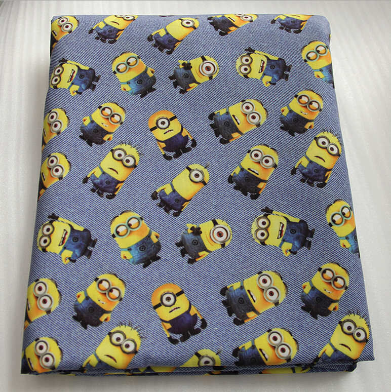 42189 50*147cm cartoon minions denim fabric patchwork printed cotton fabric for Tissue Kids Bedding home textile for pouch/bag