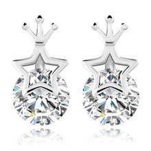 New fashion Princess Crown Zircon Stud Earrings Hollow star jewelry silver quality bijoux for women girls as gift ED031A