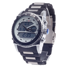 WEIDE WH 2316 Men s Quartz LED Electronics Dual Time Display Wrist Watch Black Silver White