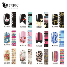 Sexy Colorful Nail Art Stickers,28Designs(6sheets/lot) Adhesive Flowers Moustache Wrap Nail Tips,DIY Beauty Nail Decor Supplies