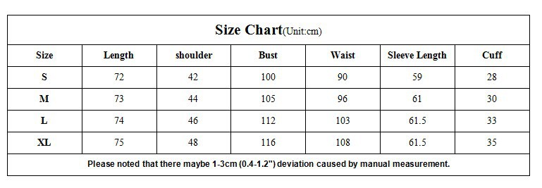 size chart for the jacket