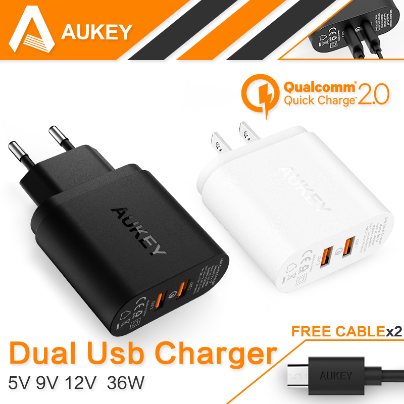 AUKEY 36W 2 Port USB Wall Charger Compatible with Qualcomm Quick Charge 2.0 & AiPower Adaptive Charging Technology for Galaxy S6