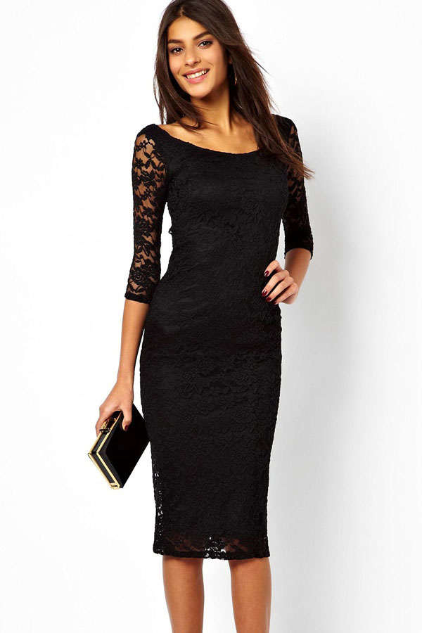 Evening dress black lace overlay