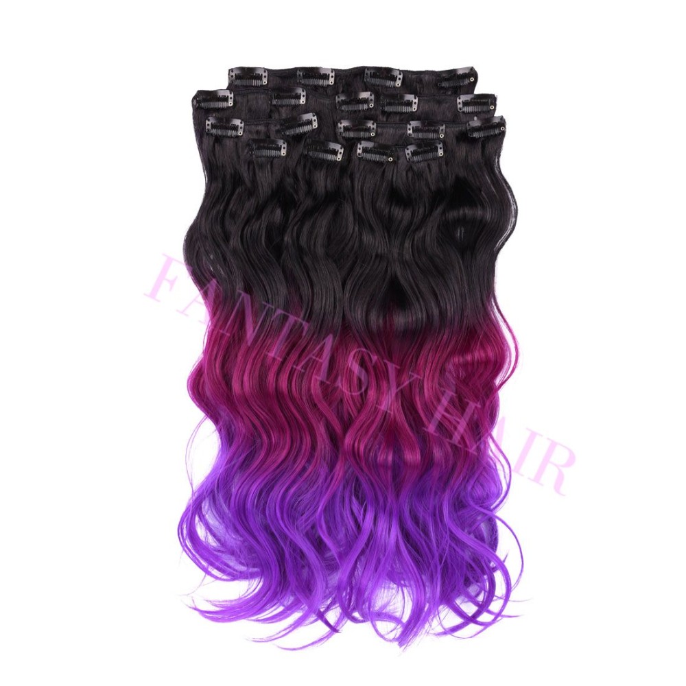 Purple Ombre Body Wave Synthetic Hair Extension Clip In Extensions