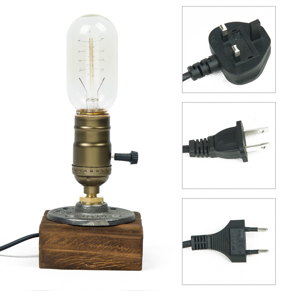 OYGROUP Retro Wood Table Lamp E27 Lighting Dimmable for Home Bar Cafe Hotel Bedside Decoration without Bulbs