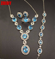 ZHHIRY Natural Blue Topaz Set Real Gem Stone Jewelry Solid 925 Sterling Silver Women Necklace Earrings