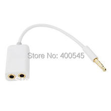 The high quality 3.5mm Dual Female Plug Stereo Audio Jack Splitter Cable white cable gold connect free shipping