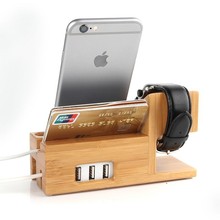 Hot Healthy for Apple Watch Charger Dock Wooden Bamboo Stand Holder For Apple iPhone 6S 5 5C 5S 6 4S/For i  watch With Card Slot