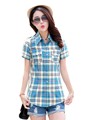 New Fashion summer style Women shirt short Plaid Blouses cotton checkered shirt female Flannel Slim tops