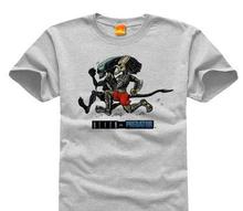 Alien vs predator Alien war Iron warrior DIY men’s short sleeve T-shirt cotton Round collar 006 gray white S – XXXXL