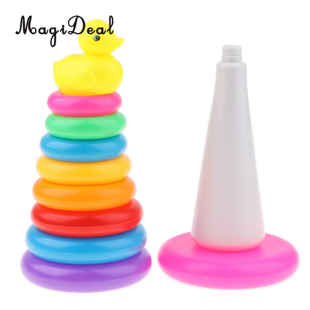 9 Plastic Stacking Rings Kit With A Yellow Duck Bathtime Toy For Kids Baby 
