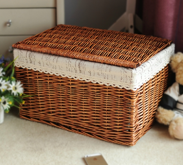 Large storage box with a lid breathable natural rattan wicker laundry