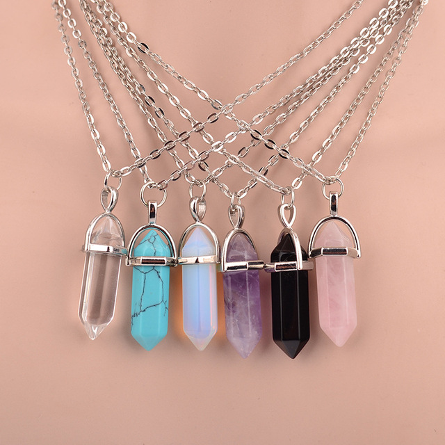 Hot sale Hexagonal Column Quartz Necklaces Pendants Vintage Natural Stone Bullet Crystal Necklace For Women Jewelry