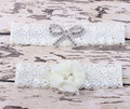 Vintage Bridal Garter Wedding Garter Set Toss Garter with Chiffon Blossoms pearls and rhinestones Bridal Accessories