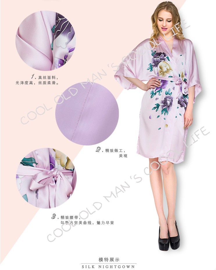 Summer Style Japanese Natural Silk Bathrobe 15