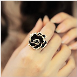 2014 Fashion Open Ring Women Vintage Water Black Rose Flower Ring XY R95 17mm size