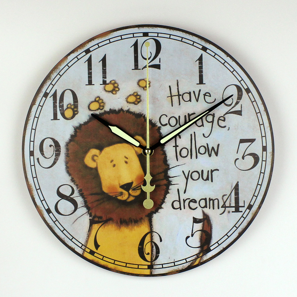 Children Room Decoration Wall Clock Safe And Silent Cartoon Lion Have Courage Follow Your Dreams Kid Wall Clock Best Gift